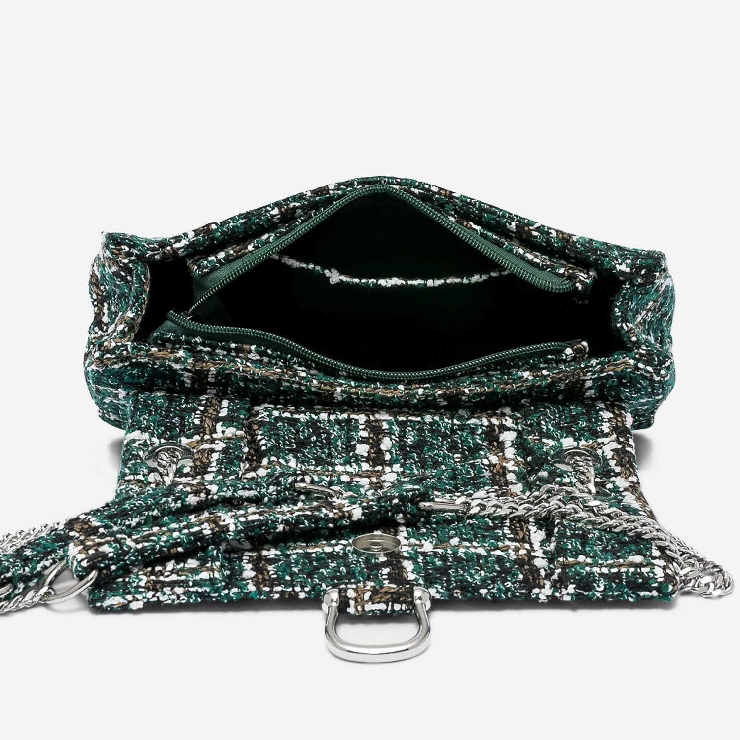 Sac à Main Vert à Carreaux Façon Tweed 7 Sac à Main Vert à Carreaux Façon Tweed – Image 5