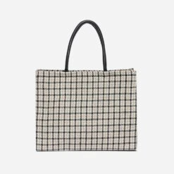 Sac Cabas TEXTO Beige, écru Et Noir à Carreaux