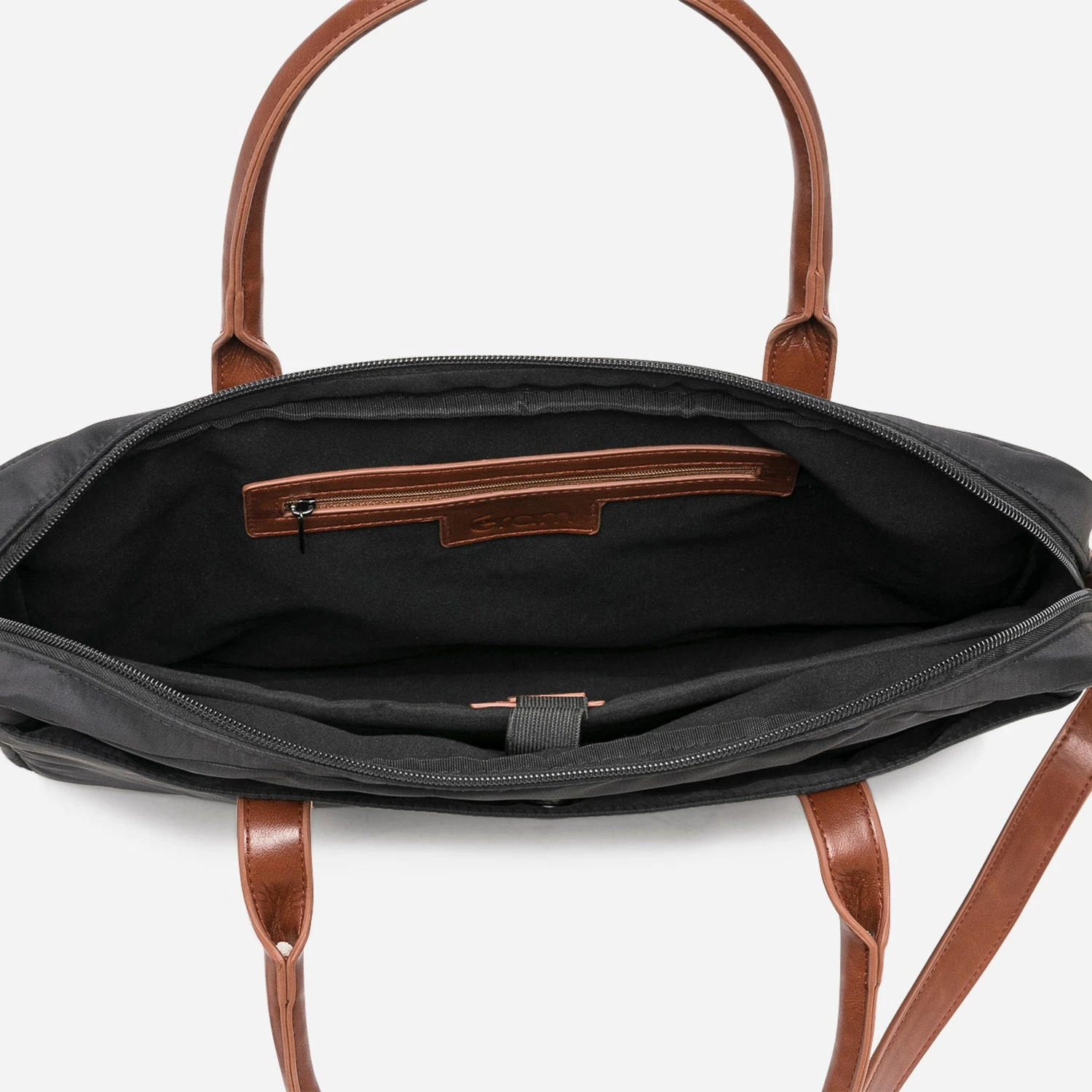 Sacoche Noire En Nylon Et Cognac 7 Sacoche Noire En Nylon Et Cognac – Image 5