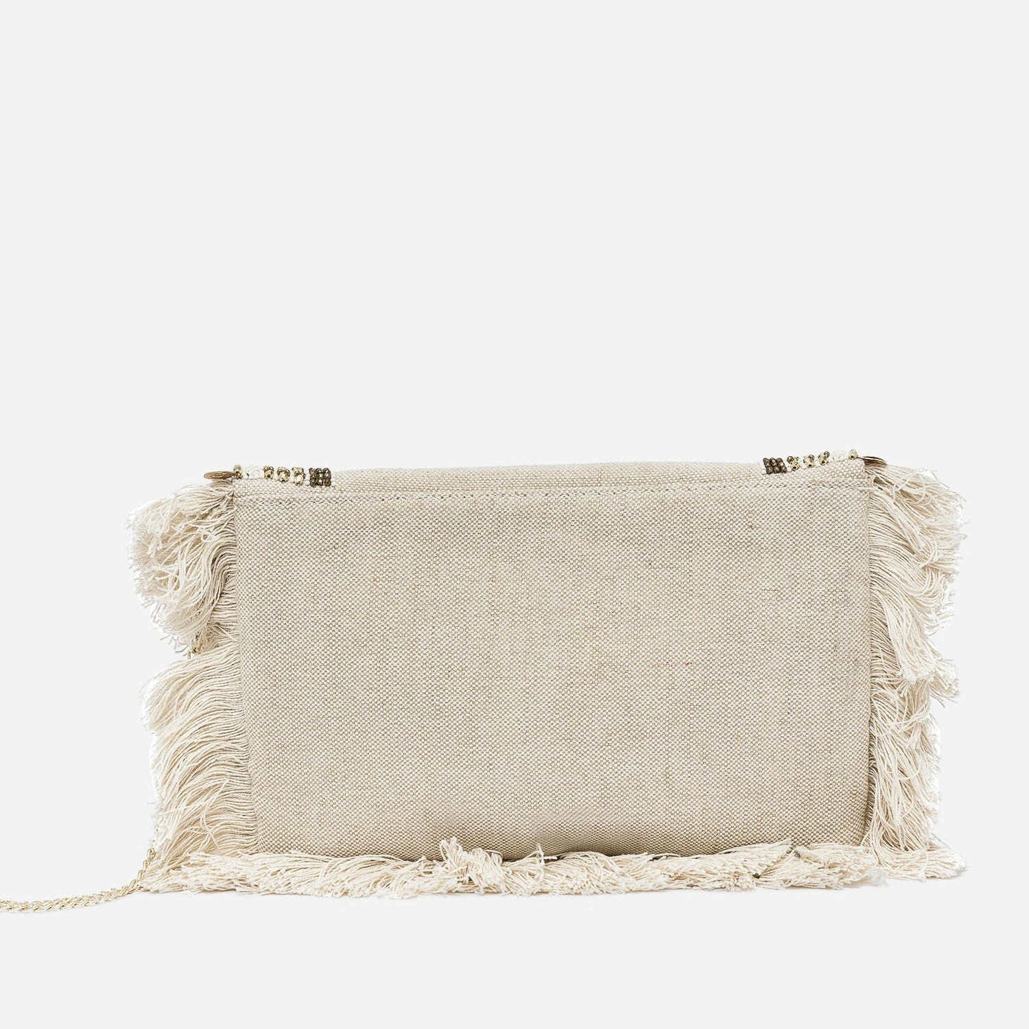 Sac Pochette Beige Chiné En Textile à Broderies Ethniques 5 Sac Pochette Beige Chiné En Textile à Broderies Ethniques – Image 3