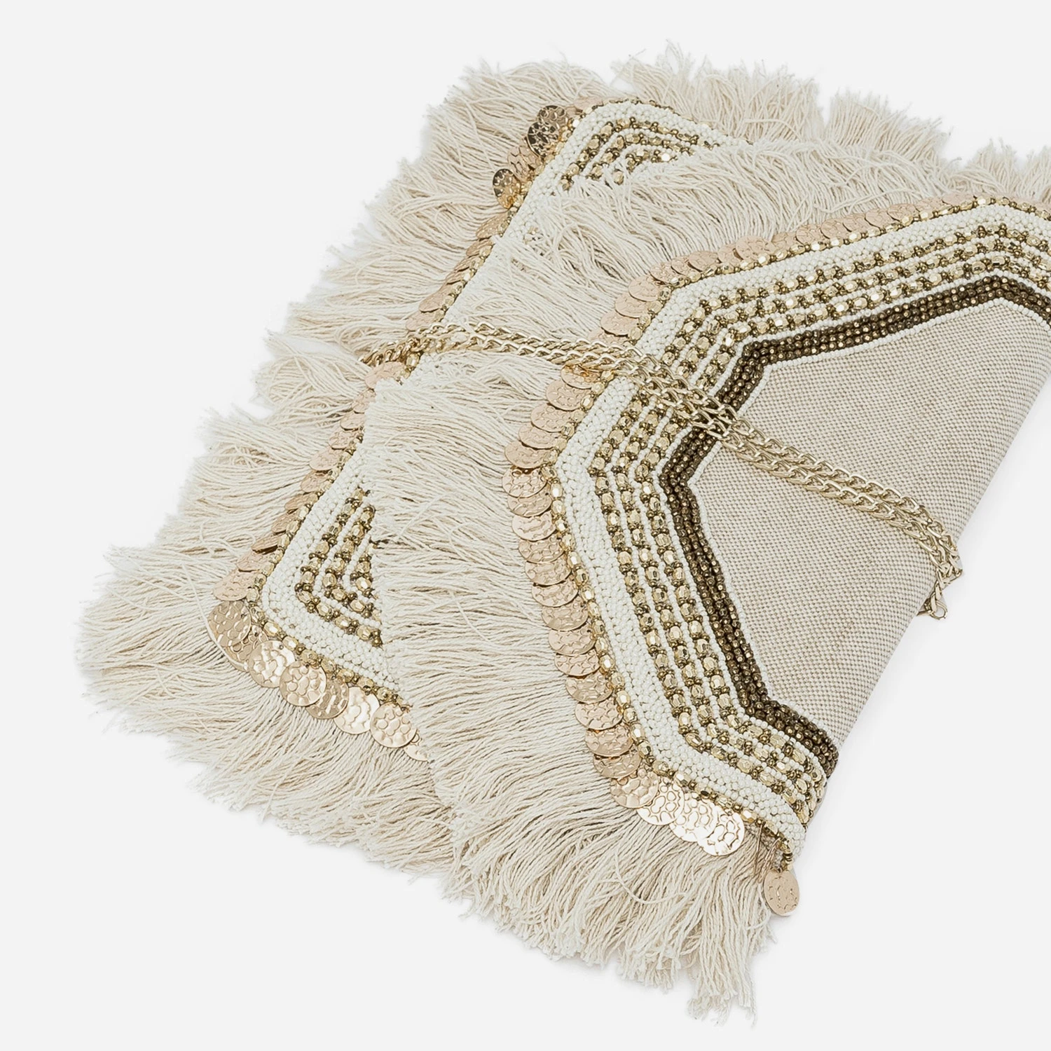 Sac Pochette Beige Chiné En Textile à Broderies Ethniques 7 Sac Pochette Beige Chiné En Textile à Broderies Ethniques – Image 5