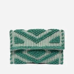 Pochette TEXTO Beige Broderies Vertes