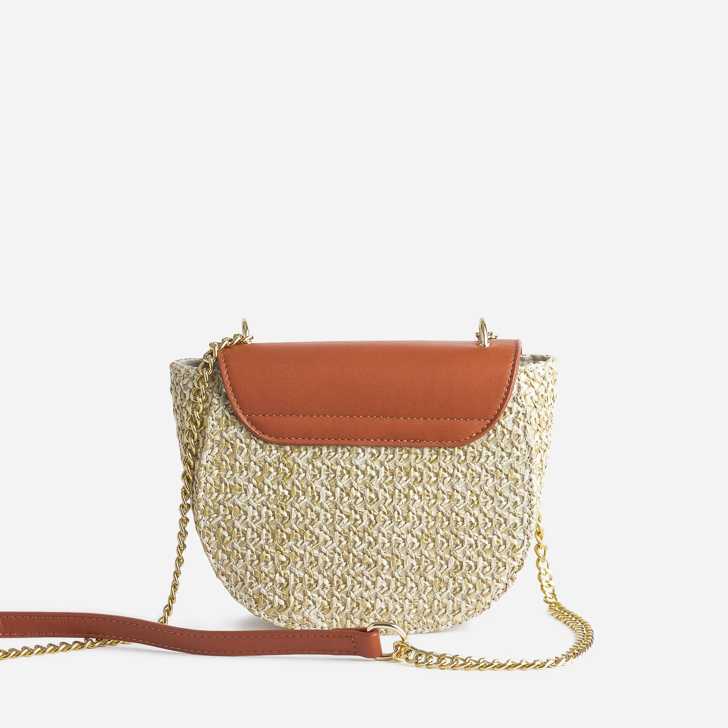 Sac Bandoulière Marron Clair Et Beige Tressé 4 Sac Bandoulière Marron Clair Et Beige Tressé – Image 2