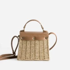 Sac Panier TEXTO Beige Tressé Avec Rabat Camel -Caprices Chaussures Boutique WWWERM 10699640021 1