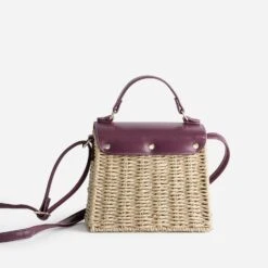 Sac Panier TEXTO Beige Tressé Avec Rabat Prune -Caprices Chaussures Boutique WWWERM 10699640022 1