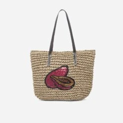 Cabas Beige Effet Raphia à Patch Papaye