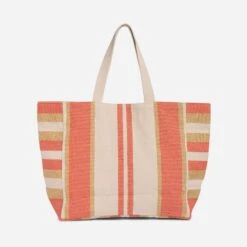 Sac Cabas TEXTO Beige, Corail Et Or