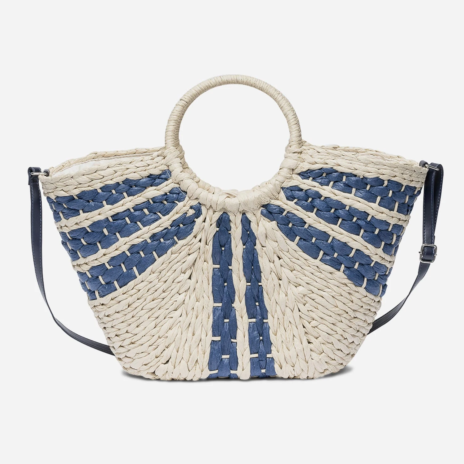 Panier écru Et Bleu En Papier Tressé Avec Bandoulière 3 Panier écru Et Bleu En Papier Tressé Avec Bandoulière