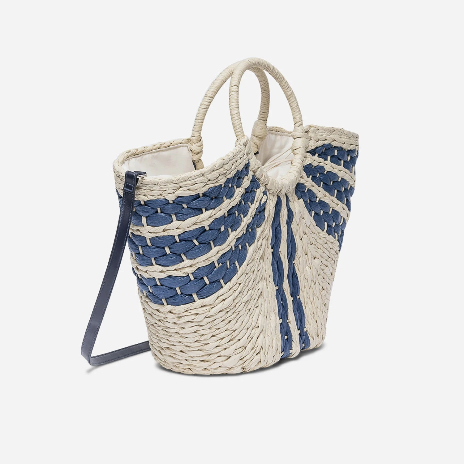 Panier écru Et Bleu En Papier Tressé Avec Bandoulière 6 Panier écru Et Bleu En Papier Tressé Avec Bandoulière – Image 4