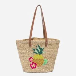 Panier TEXTO Beige En Raphia Avec Patch Ananas