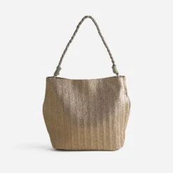 Sac Cabas Kaki Avec Tressage Doré