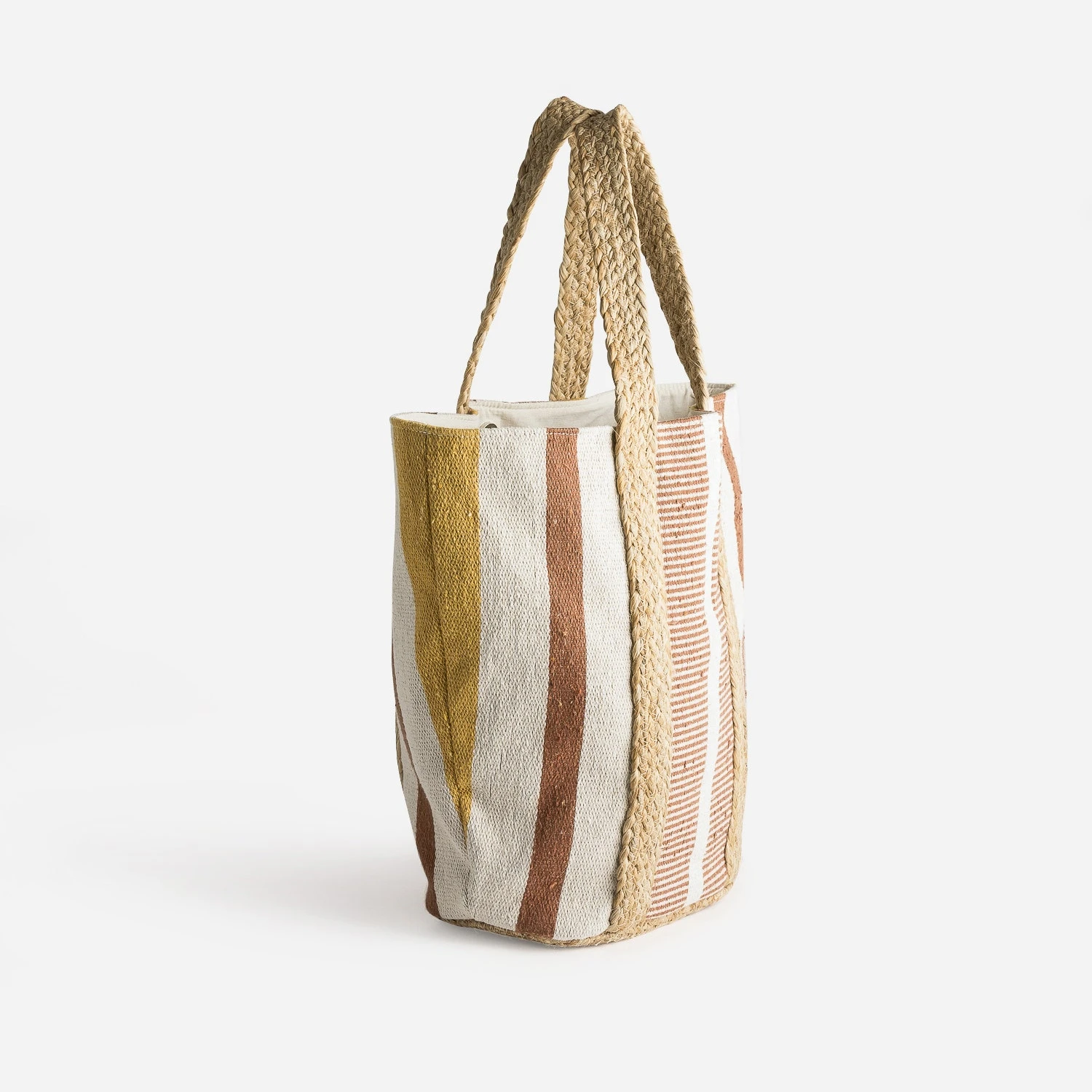 Panier Beige à Rayures Et Anses En Jute 5 Panier Beige à Rayures Et Anses En Jute – Image 3