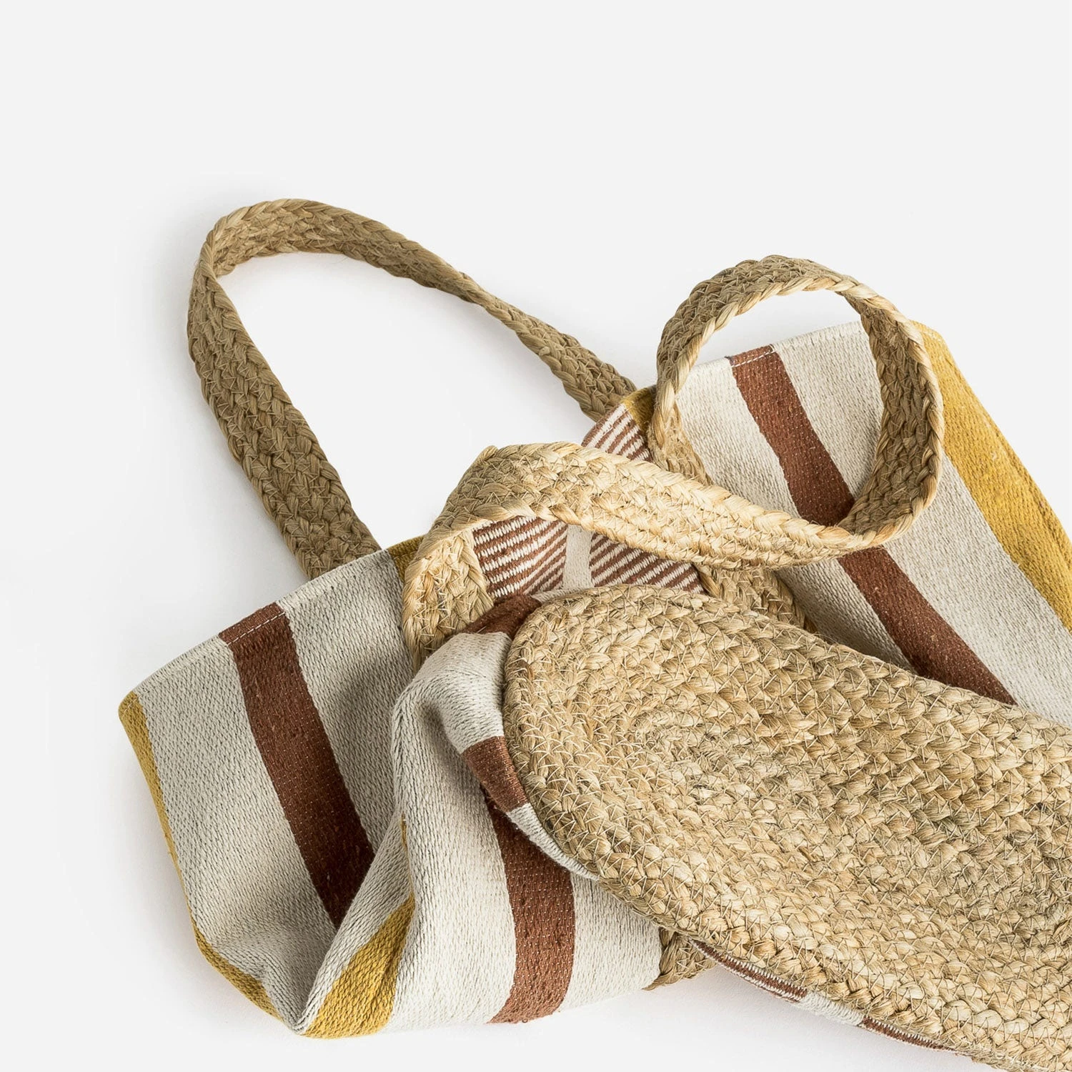 Panier Beige à Rayures Et Anses En Jute 6 Panier Beige à Rayures Et Anses En Jute – Image 4