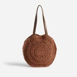 Sac Rond Terracotta Effet Raphia