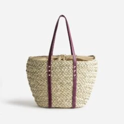 Panier TEXTO Beige En Raphia à Anses Prune