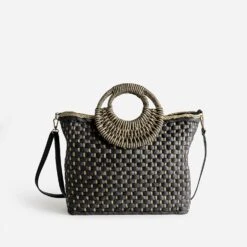 Panier TEXTO Noir Et Beige Tressé