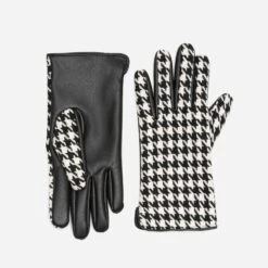Gants Noir Et écru à Motif Pied-de-coq