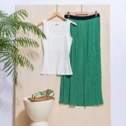 Jupe Longue TEXTO Verte Plissée -Caprices Chaussures Boutique WWWERM 10798810007 8