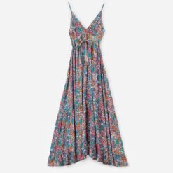 Robe Longue TEXTO Bleue à Imprimé Fleuri