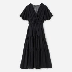 Robe Longue TEXTO Noire Jacquard Effet Pois