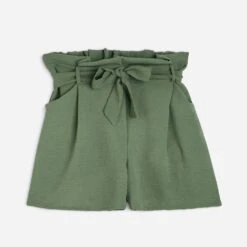 Short TEXTO Kaki Fluide Ceinturé