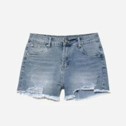 Short En Jean TEXTO Bleu Bas Frangés