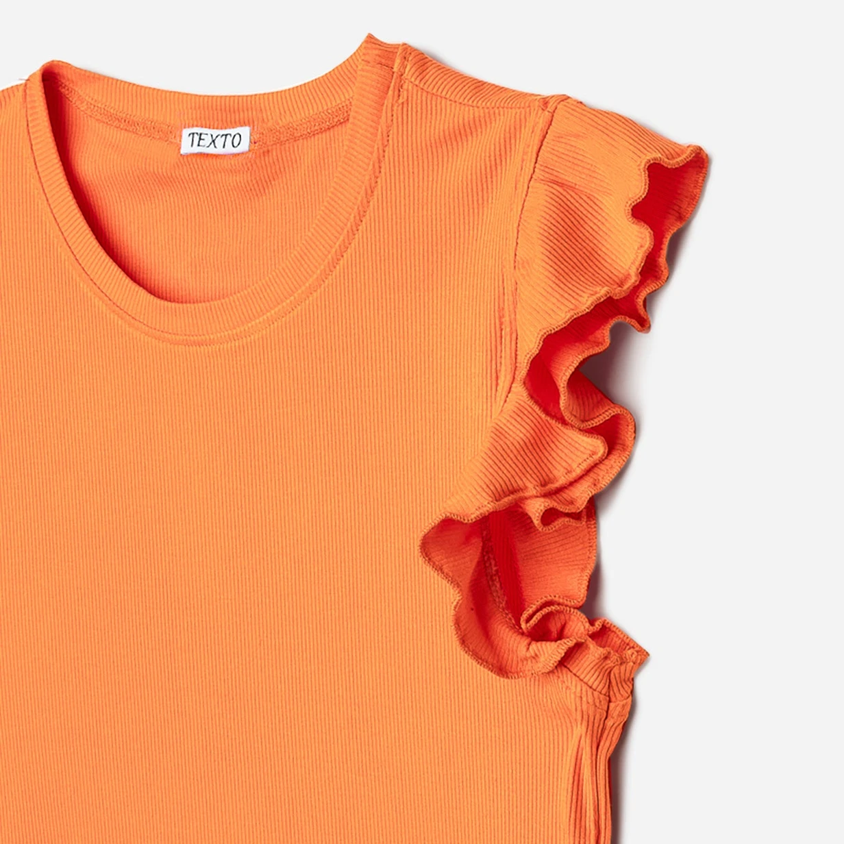 Tee-shirt TEXTO Orange Côtelé à Manches Volantées 5 Tee-shirt TEXTO Orange Côtelé à Manches Volantées – Image 3