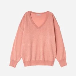 Pull TEXTO Corail Tricot Pailleté Doré