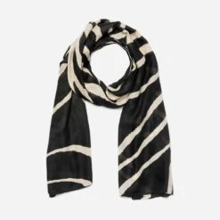 Chèche Beige Et Noir à Motif Zèbre