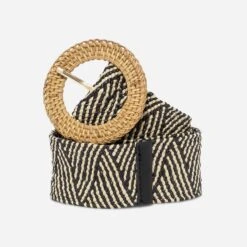 Ceinture Noire Et Beige Tressée Façon Raphia