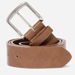 Ceinture Marron à Boucle Carrée Métal Blanc