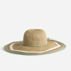 Capeline Beige Tressée Avec Rayures Tricolores