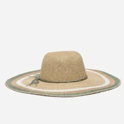 Capeline Beige Foncé à Rayures Blanche, Camel Et Verte