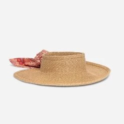 Demi-chapeau TEXTO Beige En Papier Avec Ruban Imprimé